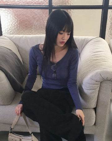 Aldi Basic Plain Deep U Neck Inner Long Sleeve T-shirt